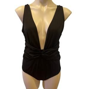 ASOS Black One Piece Swimsuit sz 12 Deep V Swimsuit